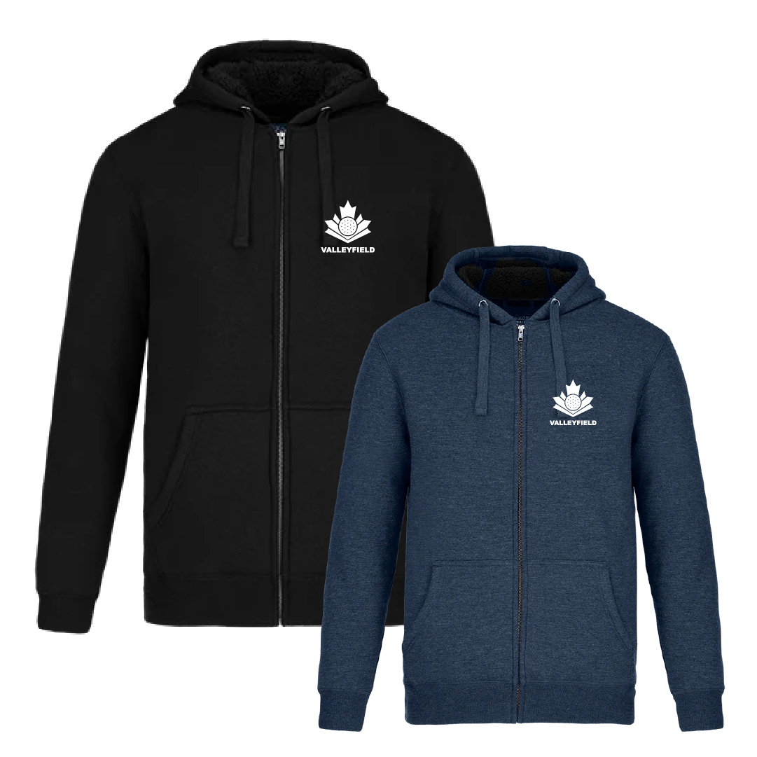 Chandail à capuchon en sherpa à glissière complète brodé pour homme